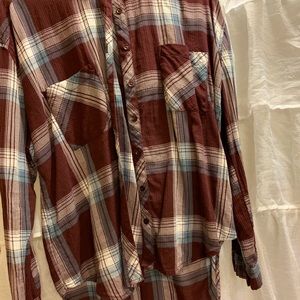 High low plaid button down